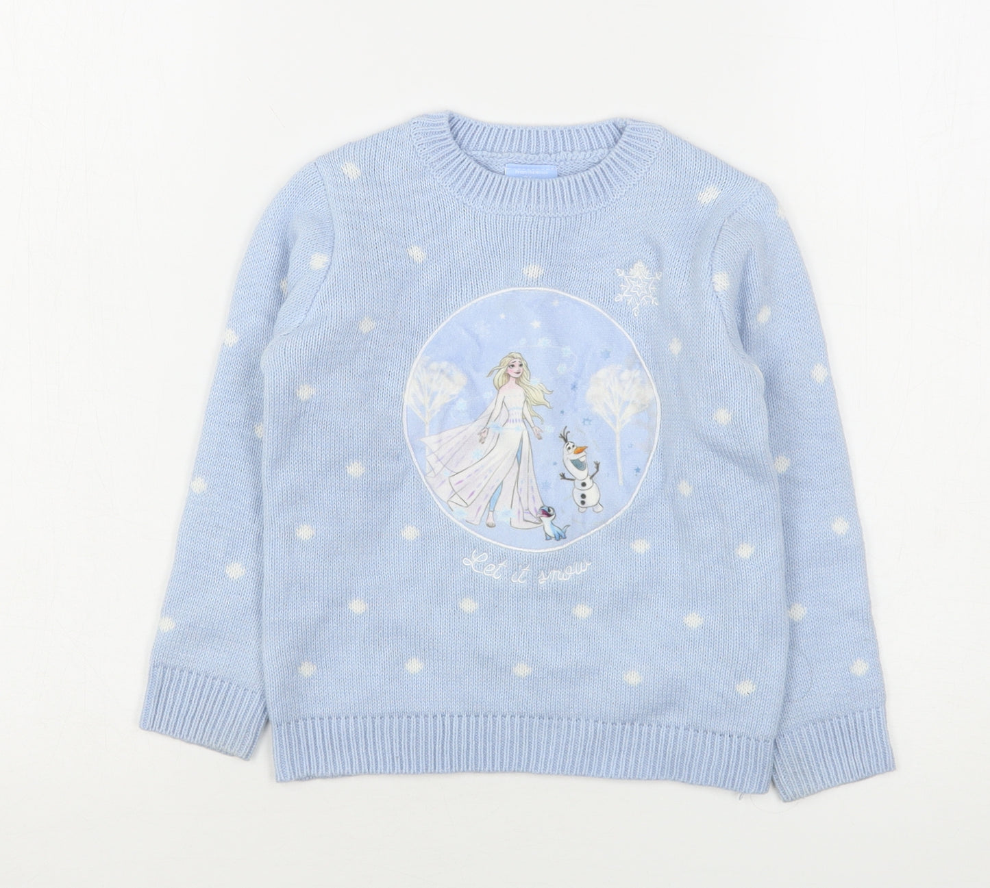 Disney Girls Blue Round Neck Polka Dot Polyester Pullover Jumper Size 4-5 Years   - Frozen