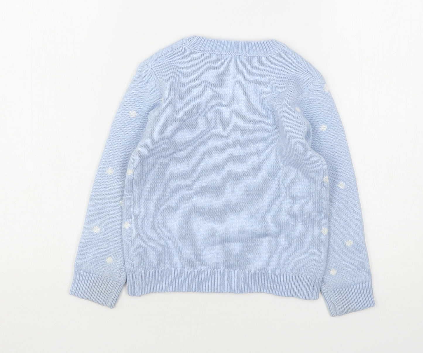 Disney Girls Blue Round Neck Polka Dot Polyester Pullover Jumper Size 4-5 Years   - Frozen