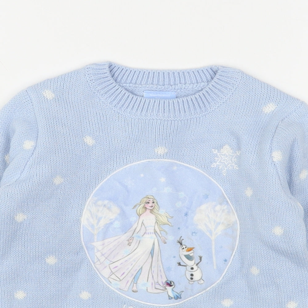 Disney Girls Blue Round Neck Polka Dot Polyester Pullover Jumper Size 4-5 Years   - Frozen