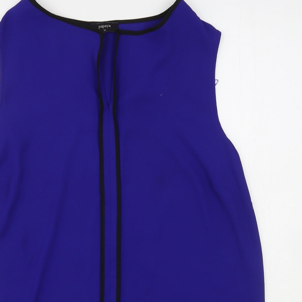 Papaya Womens Blue  Polyester Basic Blouse Size 14 Round Neck