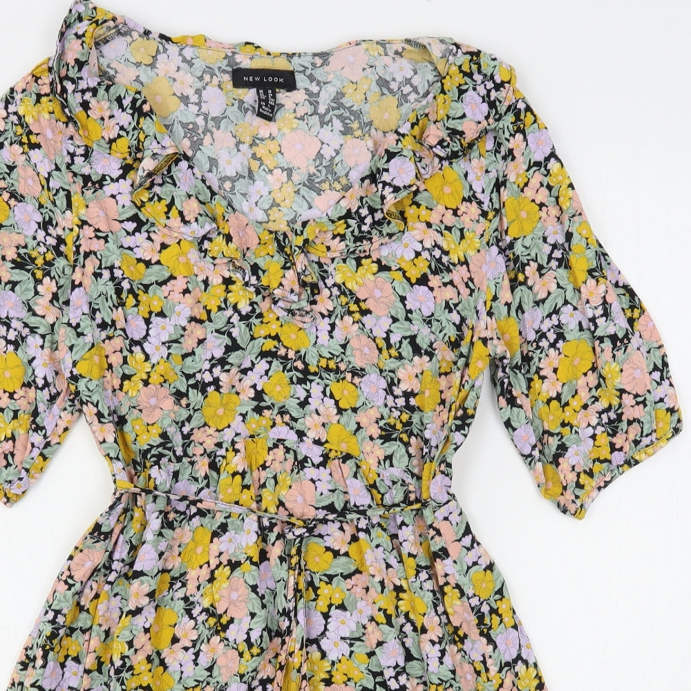 New Look Womens Multicoloured Floral Viscose A-Line  Size 10  V-Neck
