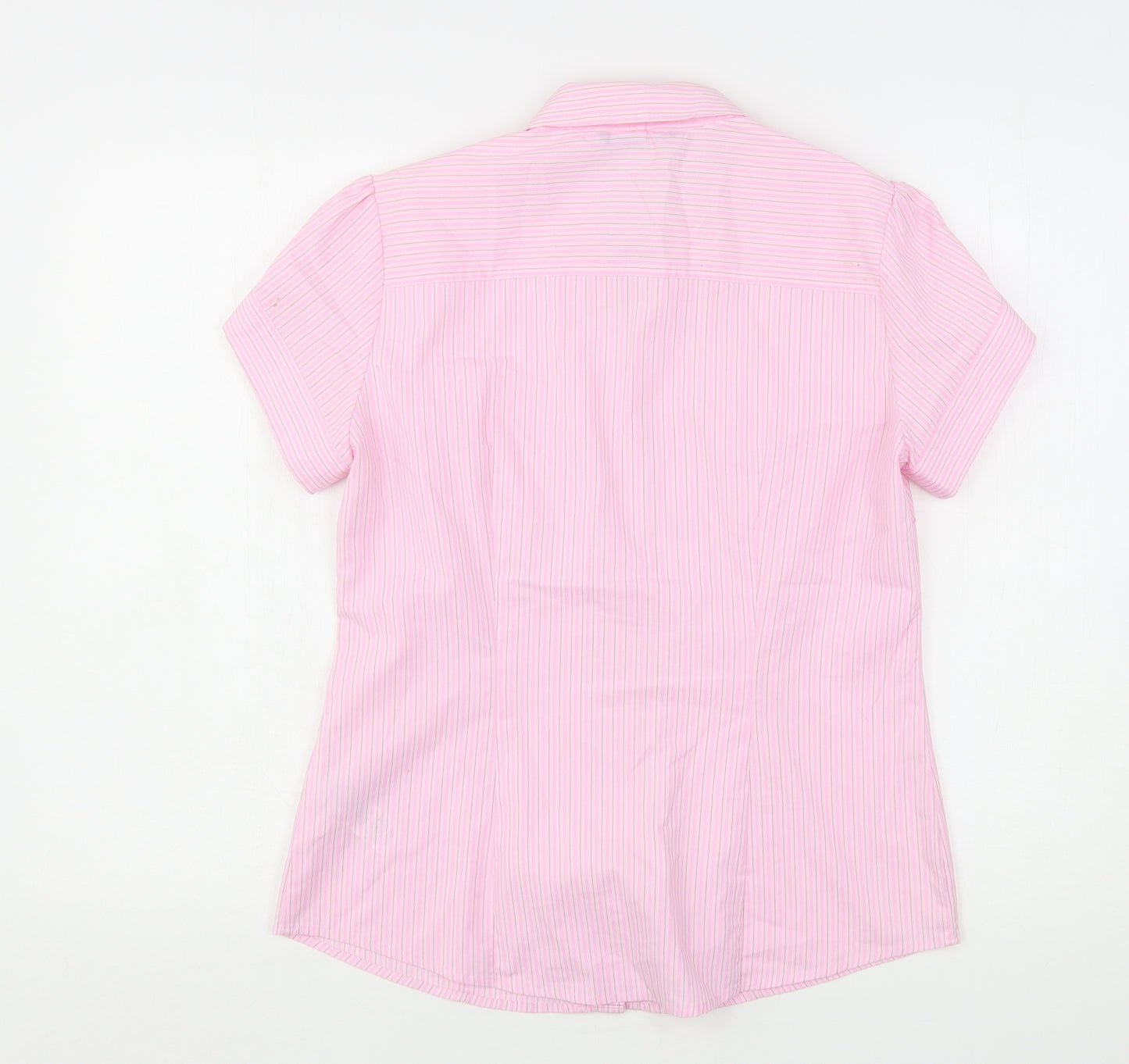 Marks and Spencer Womens Pink Striped Polyester Basic Button-Up Size 10 Collared