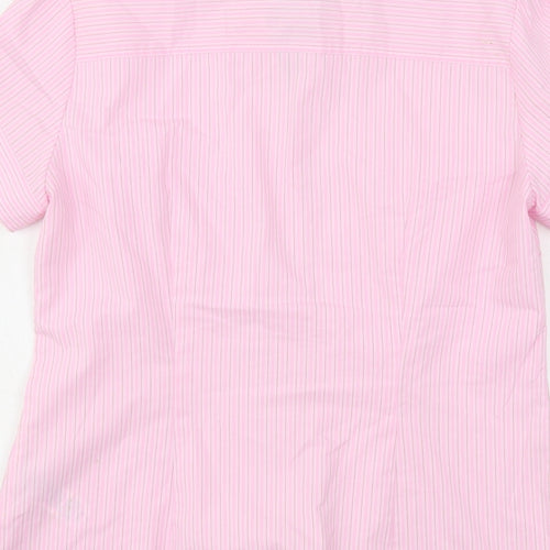 Marks and Spencer Womens Pink Striped Polyester Basic Button-Up Size 10 Collared