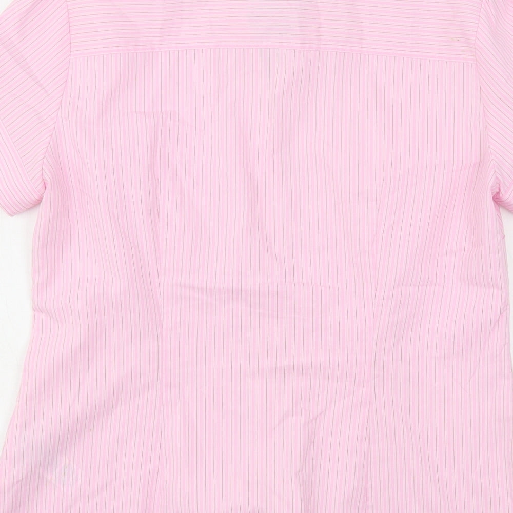 Marks and Spencer Womens Pink Striped Polyester Basic Button-Up Size 10 Collared