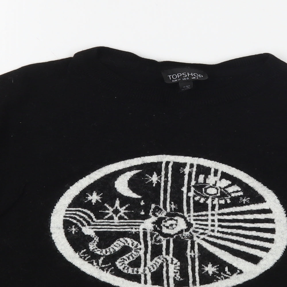 Topshop Womens Black  Viscose Pullover Sweatshirt Size 4