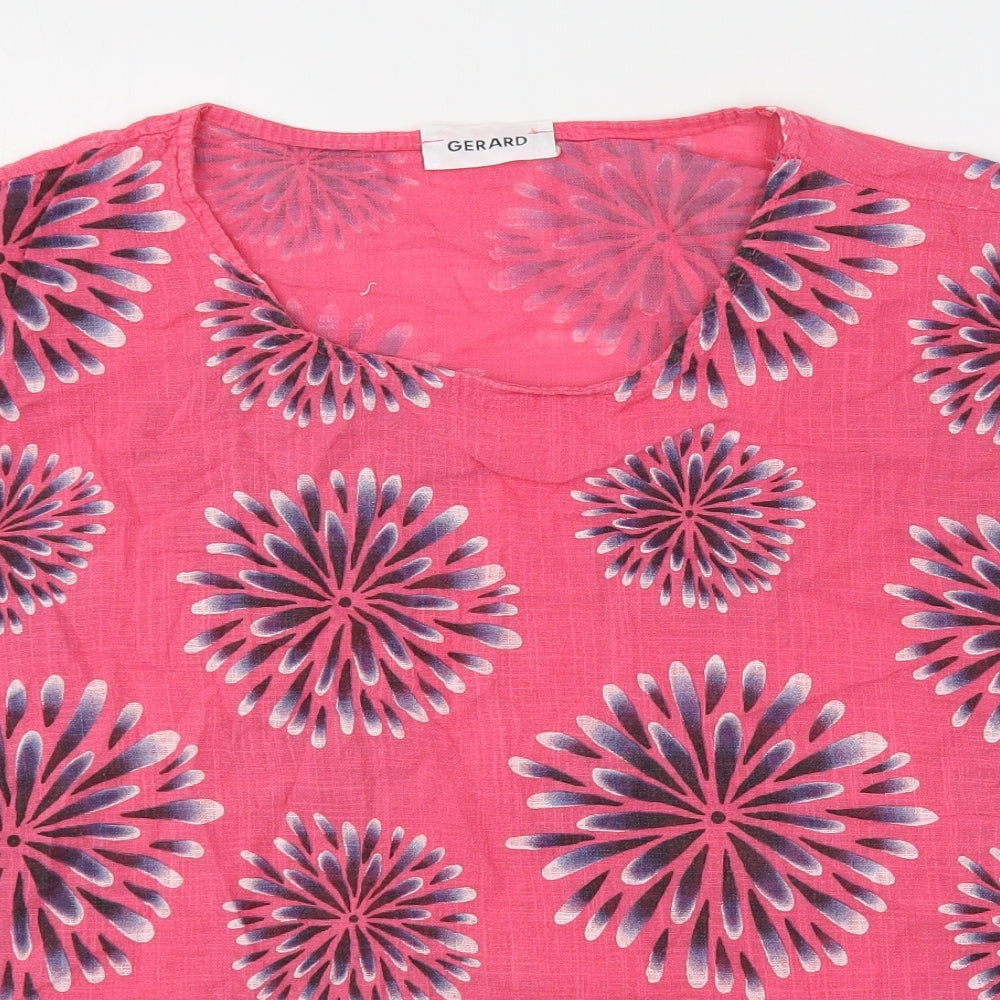 Gerard Womens Pink Geometric Cotton Basic T-Shirt Size M Round Neck