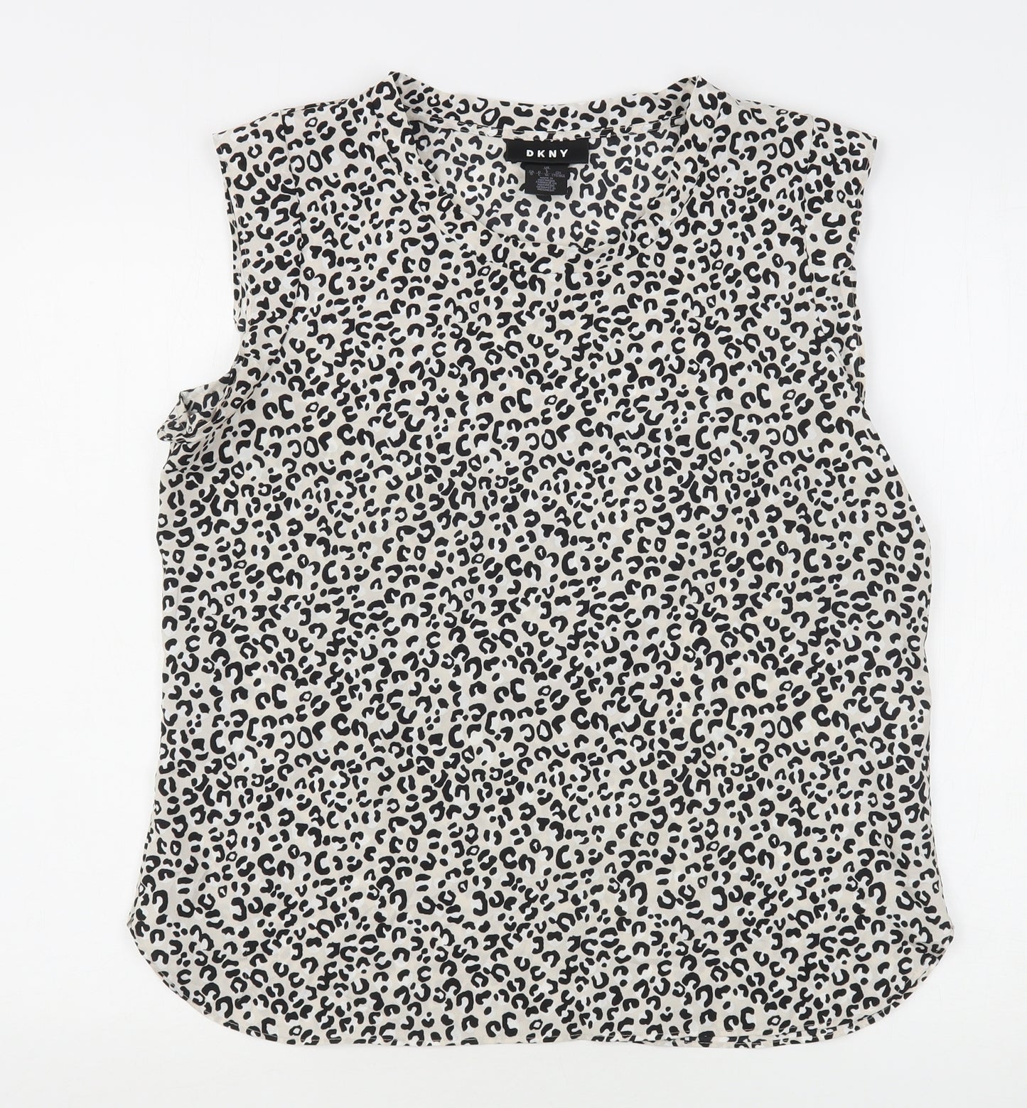 DKNY Womens Multicoloured Animal Print Polyester Basic Blouse Size L Round Neck