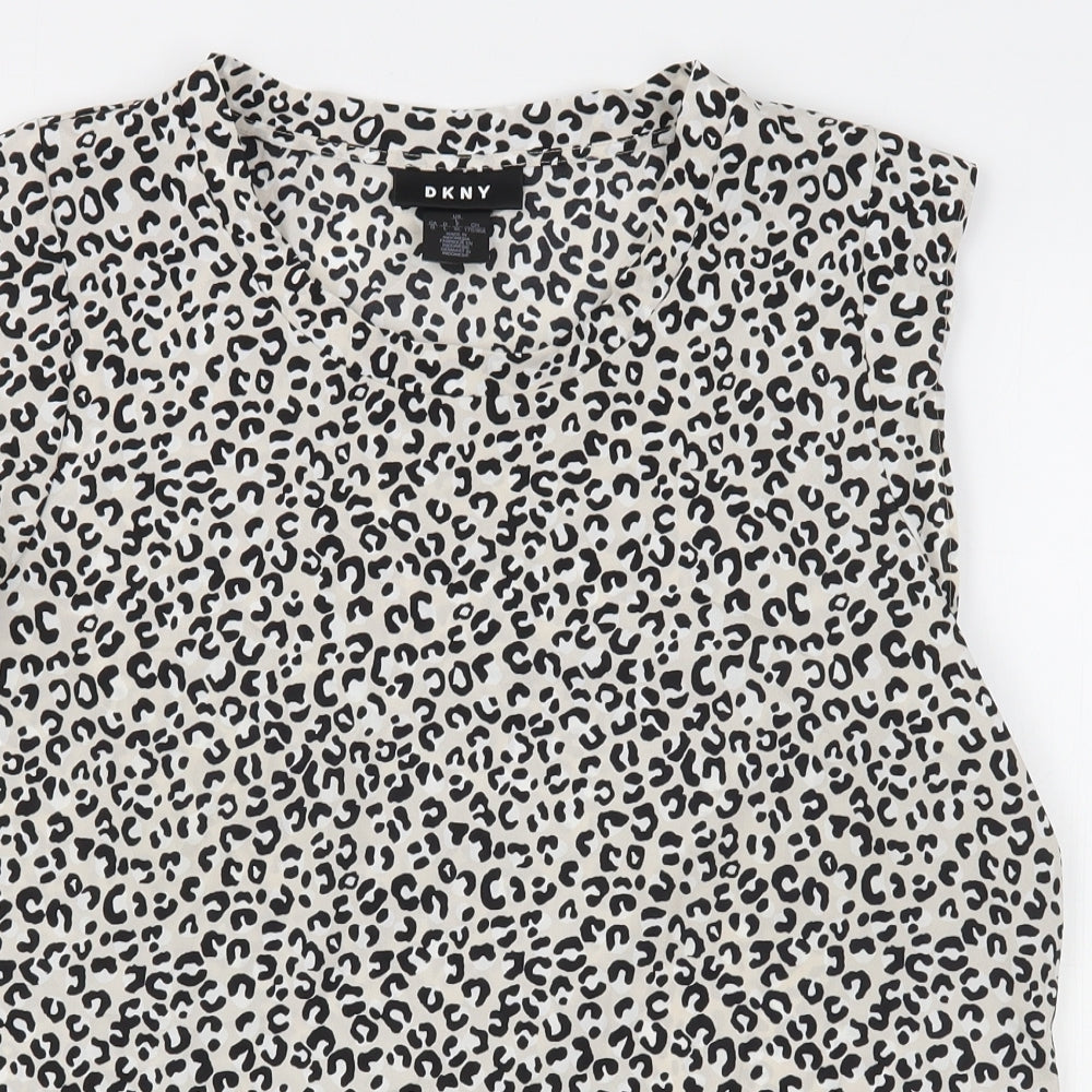 DKNY Womens Multicoloured Animal Print Polyester Basic Blouse Size L Round Neck
