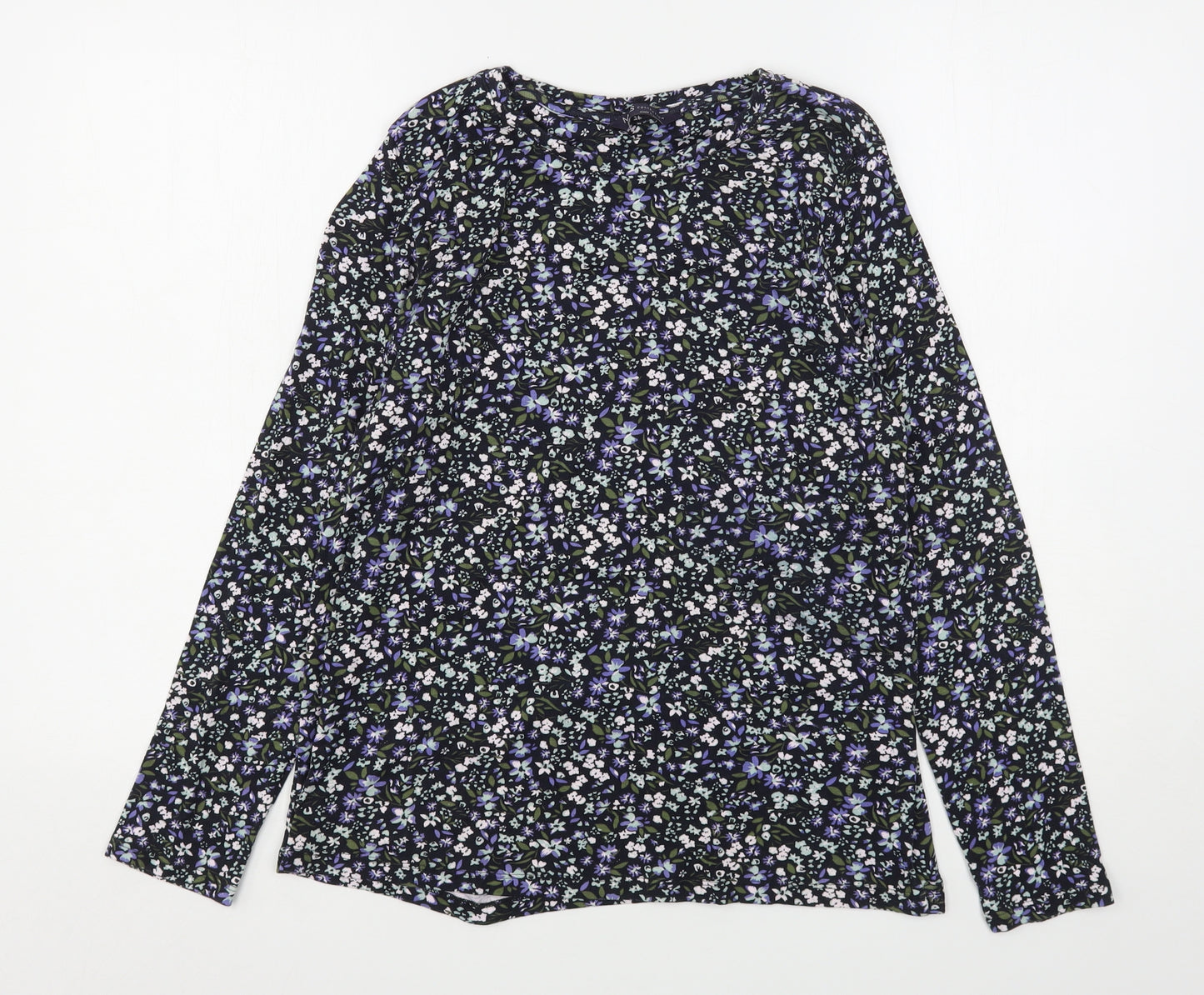 Marks and Spencer Womens Multicoloured Floral Cotton Basic T-Shirt Size 18 Round Neck