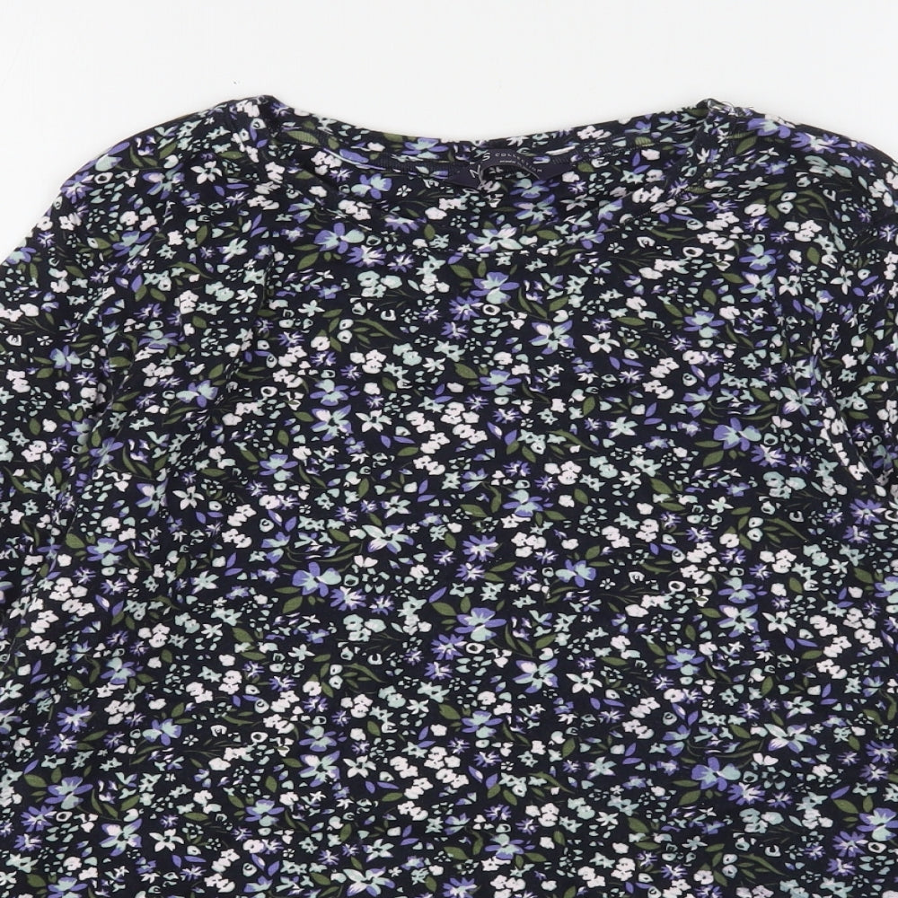 Marks and Spencer Womens Multicoloured Floral Cotton Basic T-Shirt Size 18 Round Neck