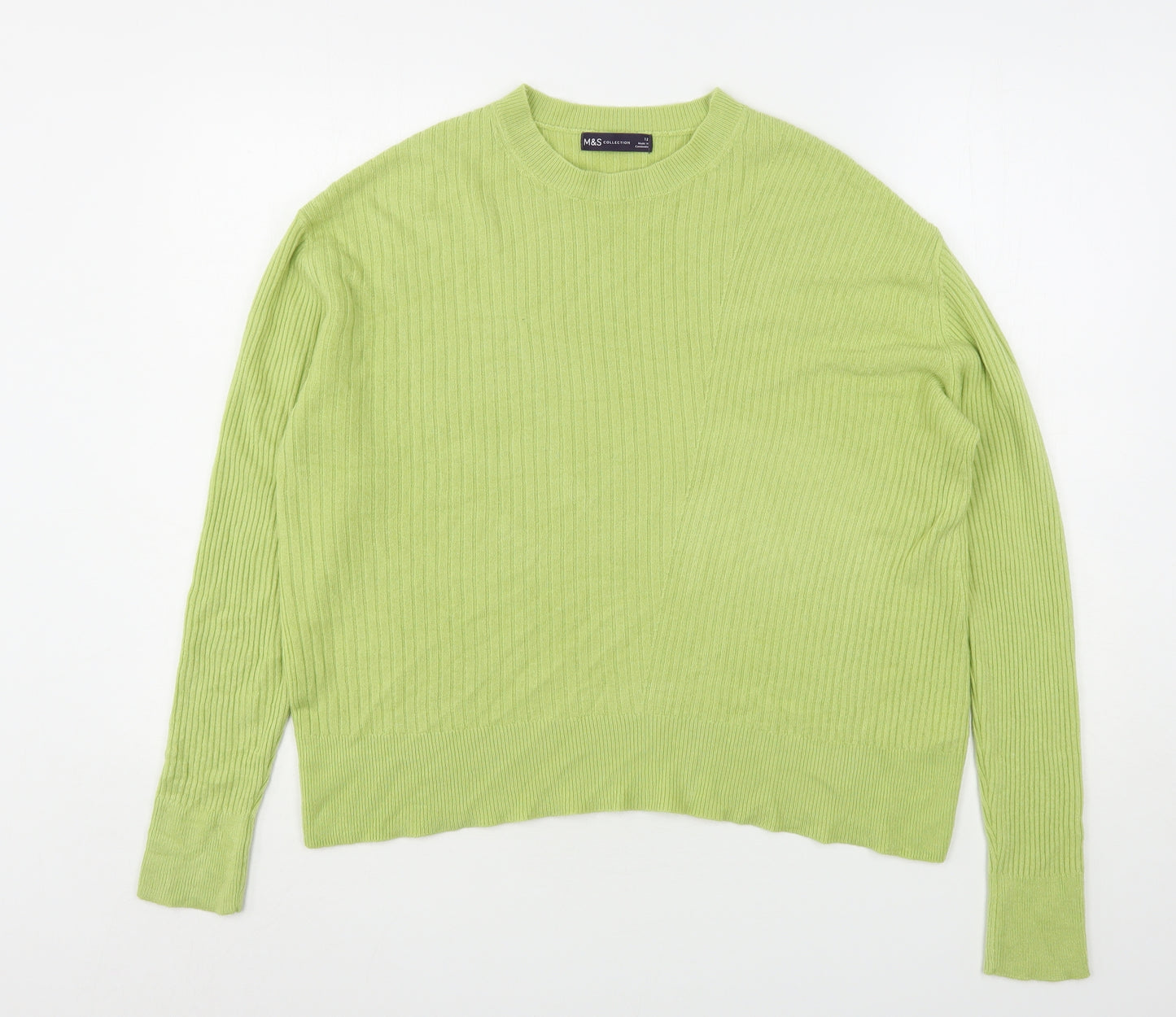 Marks and Spencer Womens Green Round Neck  Acrylic Pullover Jumper Size 12