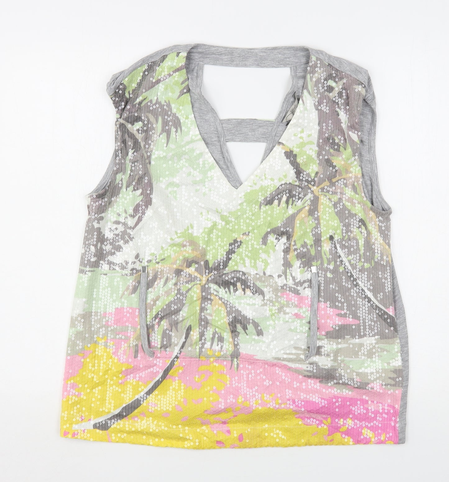 NEXT Womens Multicoloured Floral Cotton Basic Tank Size 14 V-Neck