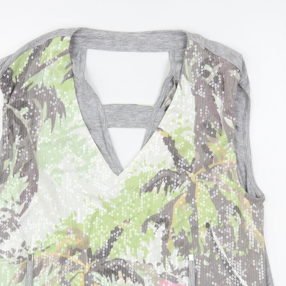 NEXT Womens Multicoloured Floral Cotton Basic Tank Size 14 V-Neck