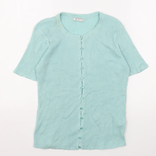 TU Womens Green  Cotton Basic Button-Up Size 14 Round Neck