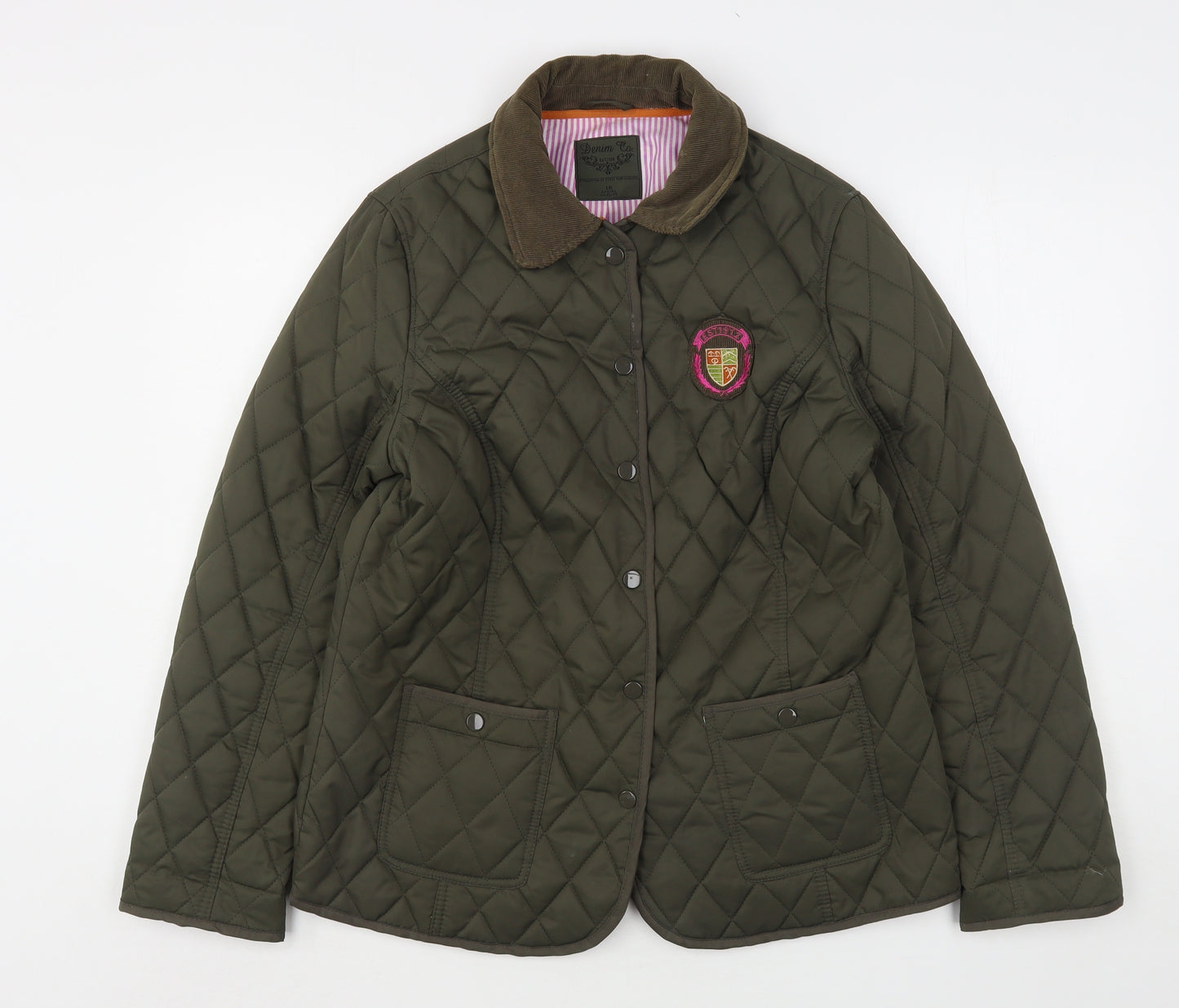 Denim & Co. Womens Green   Quilted Jacket Size 16  Snap