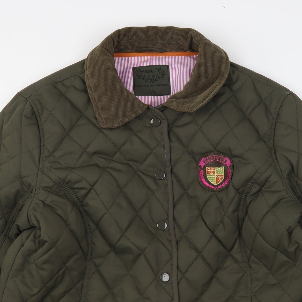 Denim & Co. Womens Green   Quilted Jacket Size 16  Snap