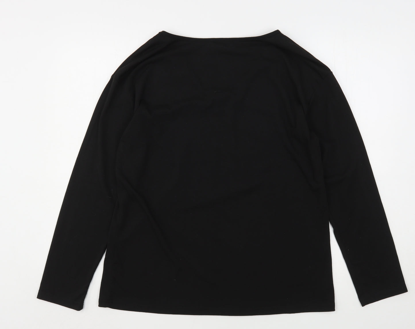 Sheilay Womens Black  Polyester Basic T-Shirt Size M V-Neck - Christmas