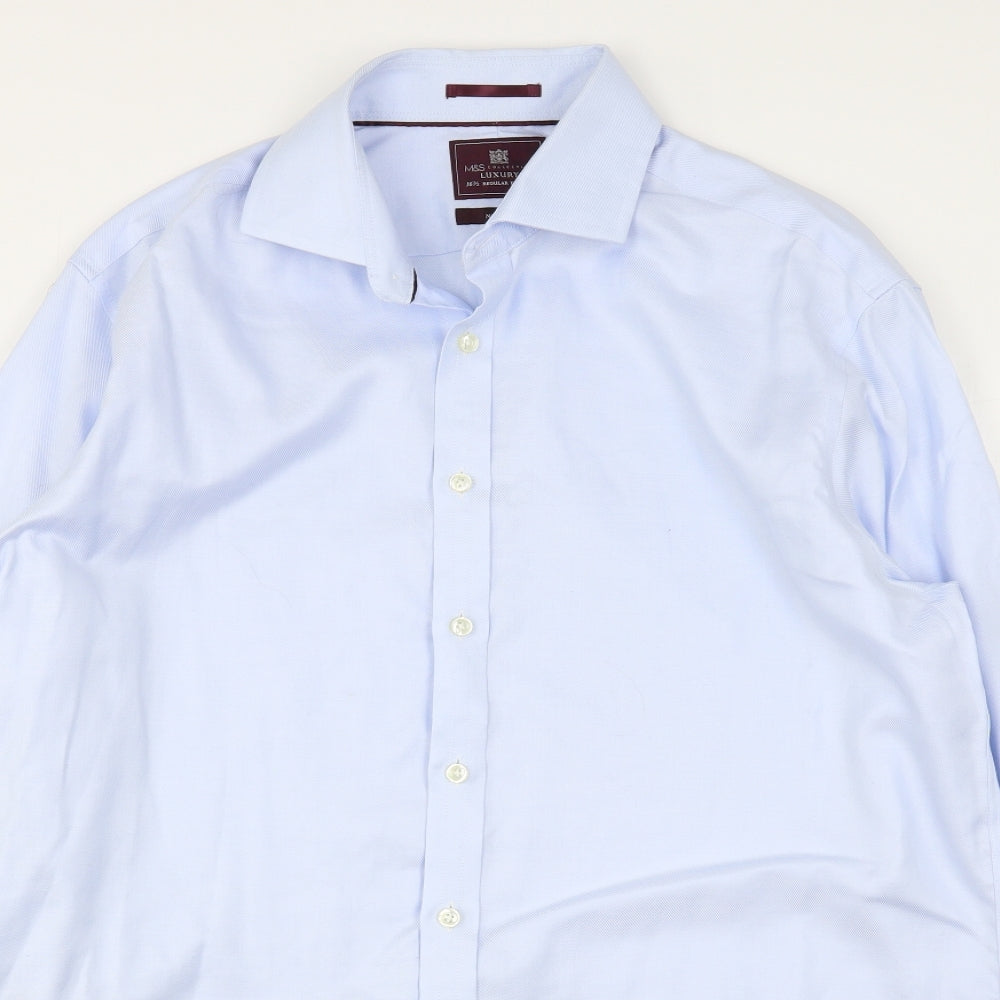 Marks and Spencer Mens Blue  Cotton  Dress Shirt Size 16.5 Collared