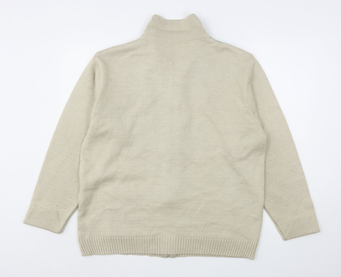 BHS Mens Beige Collared  Acrylic Full Zip Jumper Size L