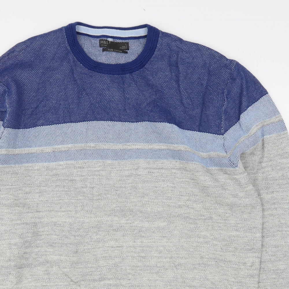 Marks and Spencer Mens Grey Round Neck  Cotton Pullover Jumper Size L