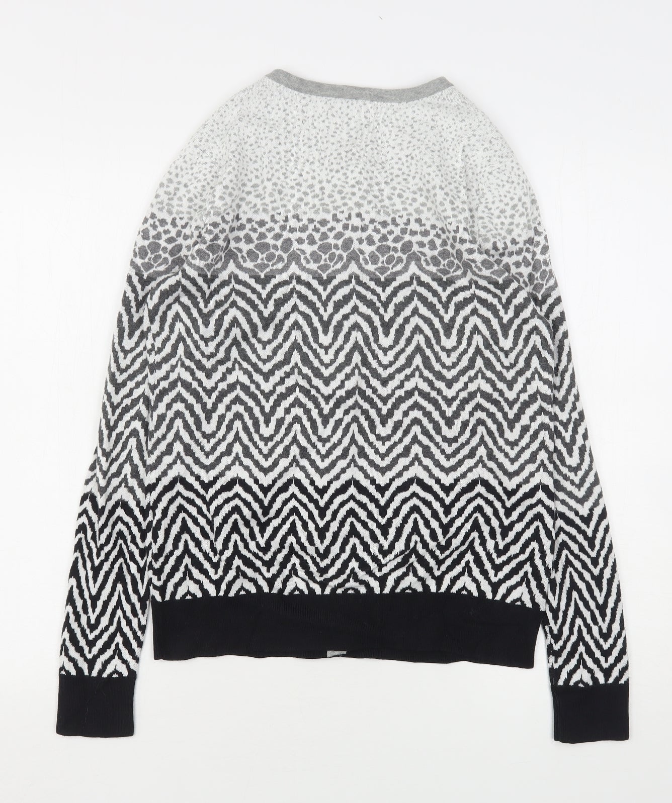 Lands End  Womens Multicoloured Round Neck Animal Print Cotton Cardigan Jumper Size S
