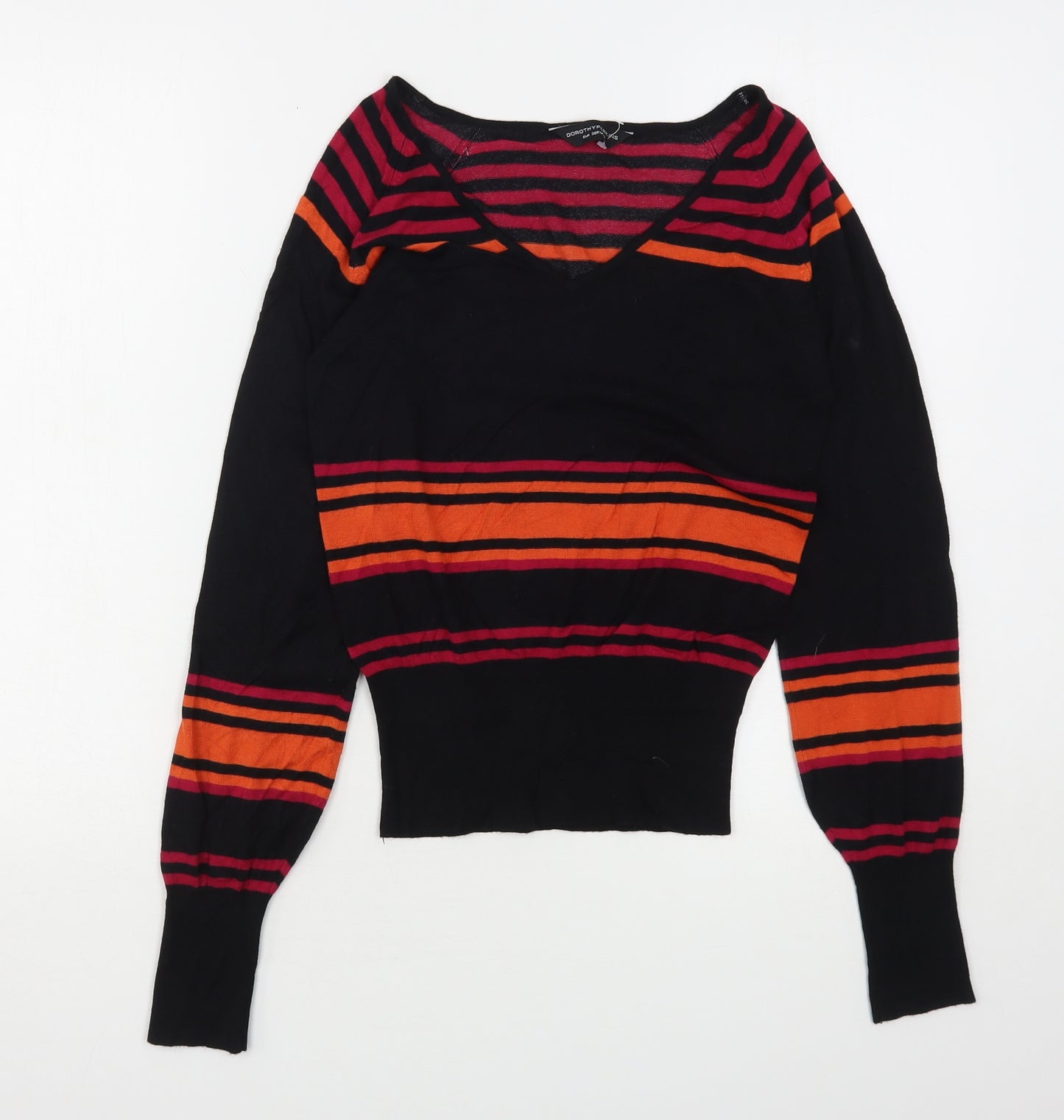 Dorothy Perkins Womens Multicoloured V-Neck Striped Viscose Pullover Jumper Size 8