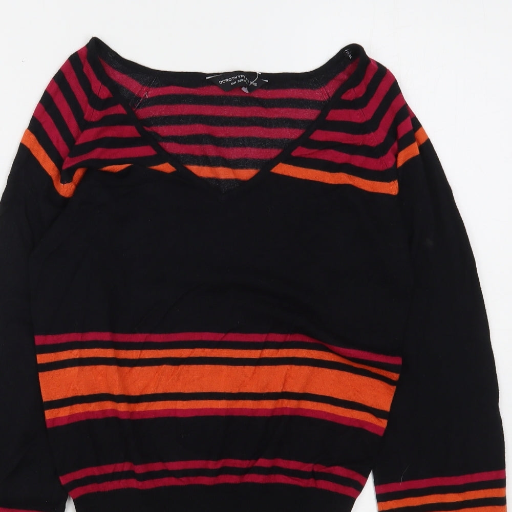 Dorothy Perkins Womens Multicoloured V-Neck Striped Viscose Pullover Jumper Size 8