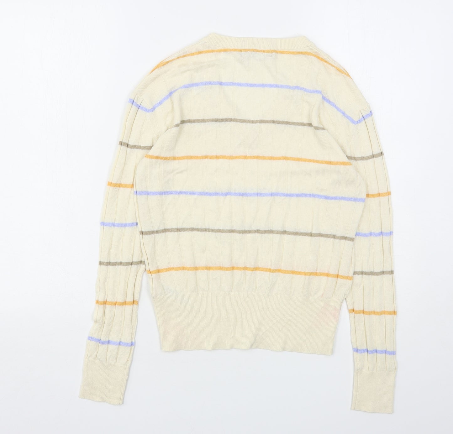 Marks and Spencer Womens Beige V-Neck Striped Viscose Pullover Jumper Size S