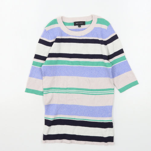 New Look Womens Multicoloured Round Neck Striped Viscose Pullover Jumper Size 8