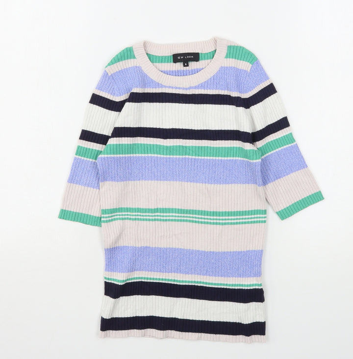 New Look Womens Multicoloured Round Neck Striped Viscose Pullover Jumper Size 8