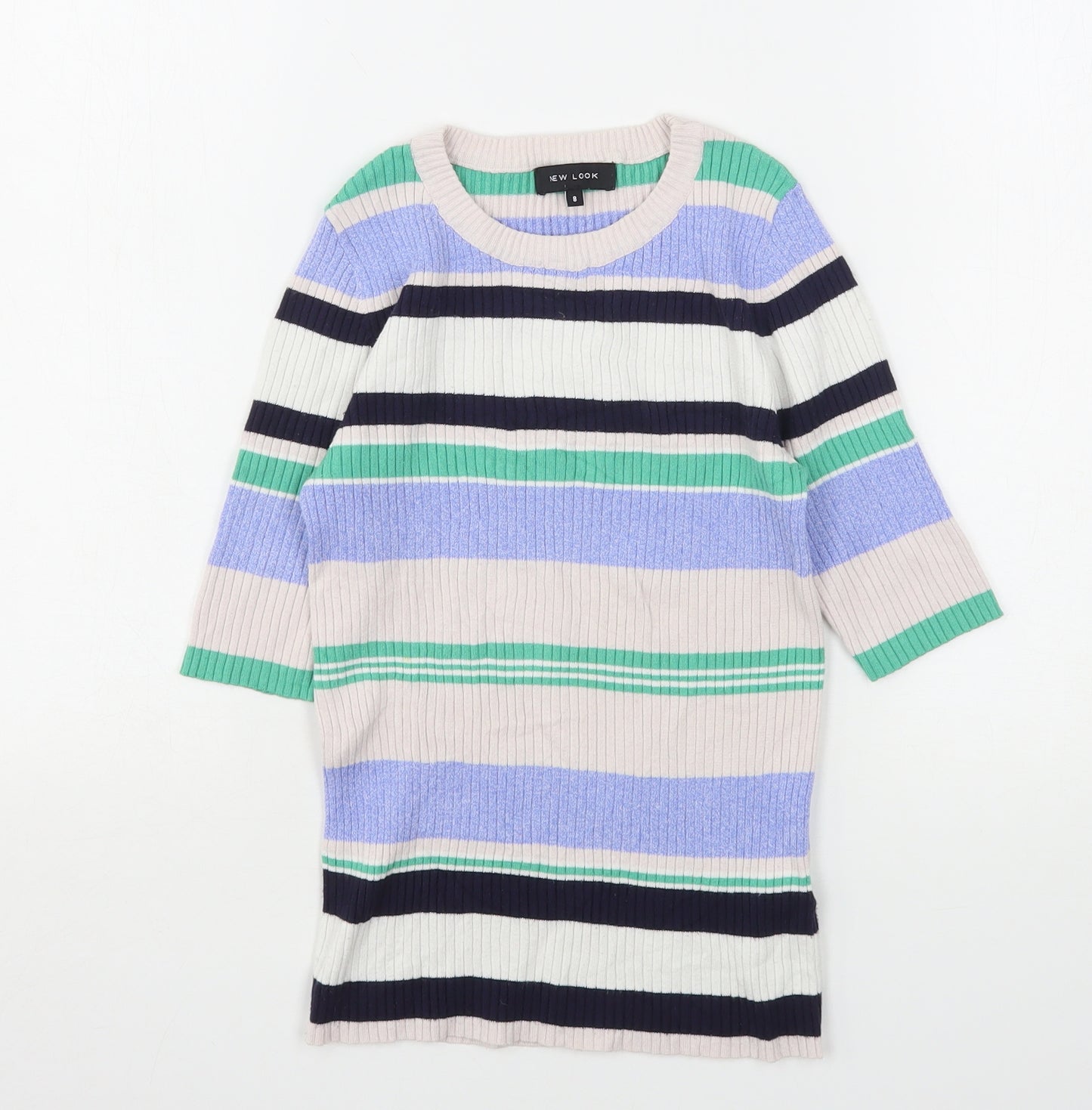 New Look Womens Multicoloured Round Neck Striped Viscose Pullover Jumper Size 8