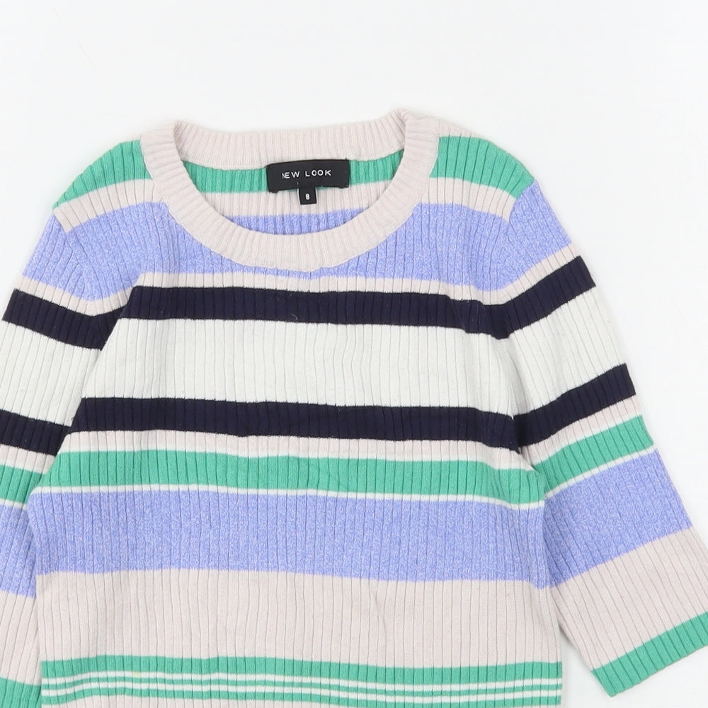 New Look Womens Multicoloured Round Neck Striped Viscose Pullover Jumper Size 8
