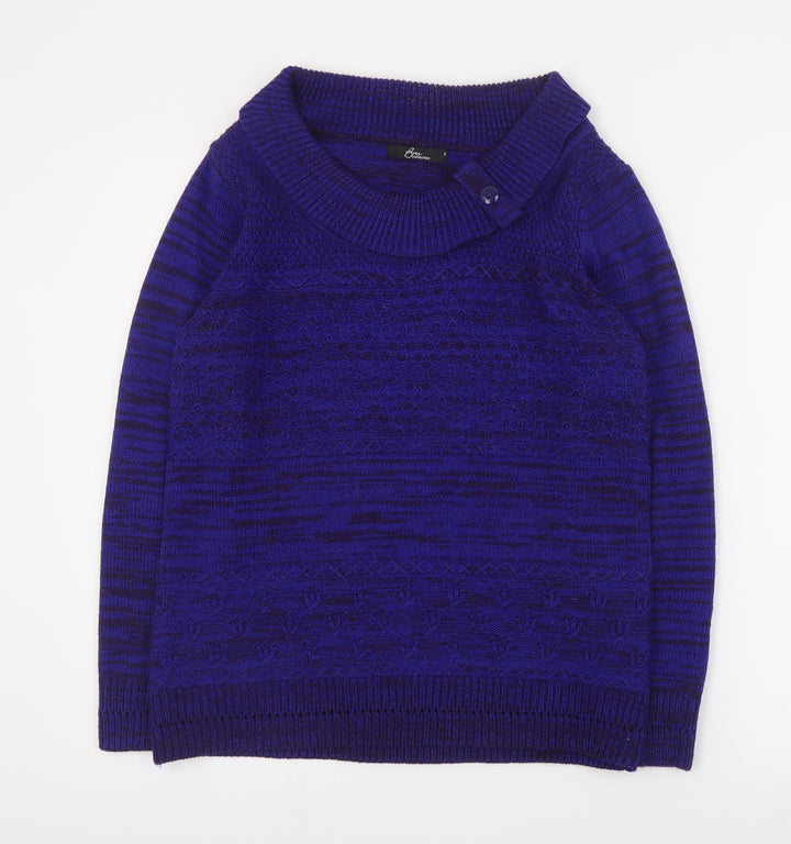 Bonmarché Womens Blue Round Neck  Acrylic Pullover Jumper Size S