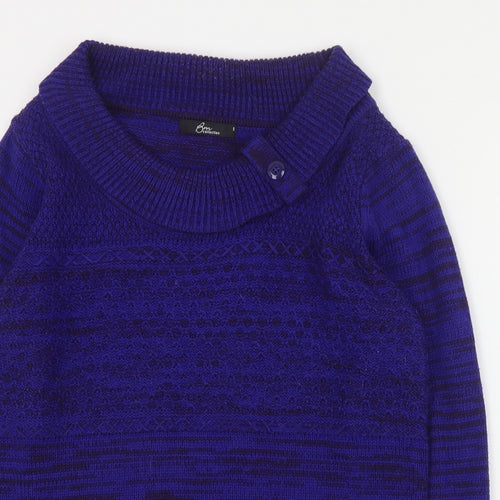 Bonmarché Womens Blue Round Neck  Acrylic Pullover Jumper Size S