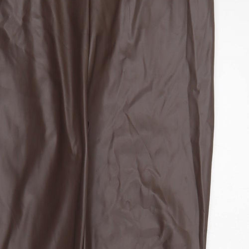 Pep&Co Womens Brown  Polyester Cropped Trousers Size 14 L28 in Regular  - Faux leather