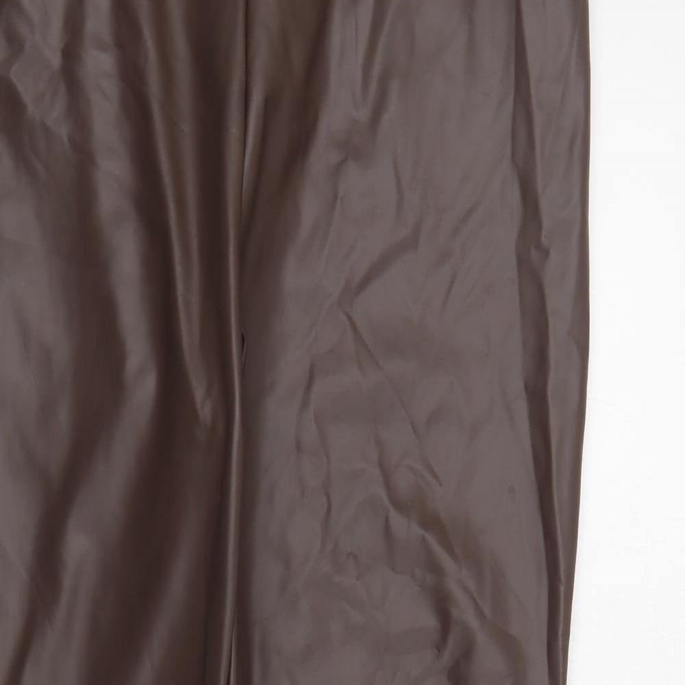 Pep&Co Womens Brown  Polyester Cropped Trousers Size 14 L28 in Regular  - Faux leather