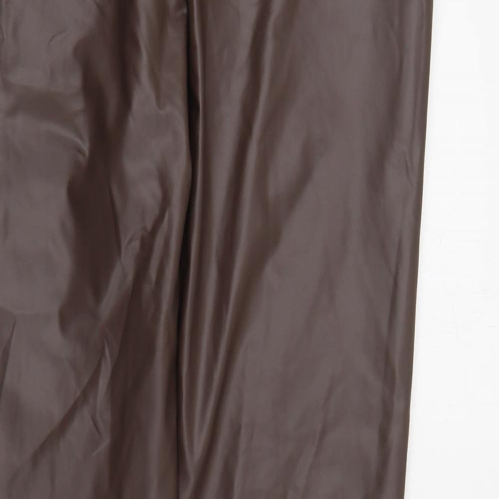 Pep&Co Womens Brown  Polyester Cropped Trousers Size 14 L28 in Regular  - Faux leather