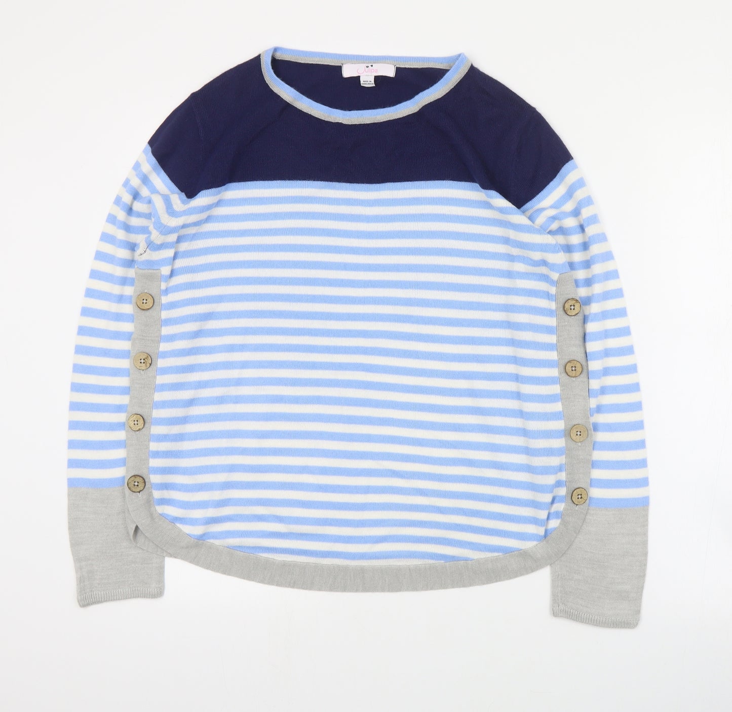 Julipa Womens Blue Round Neck Striped Acrylic Pullover Jumper Size 12   - 12/14