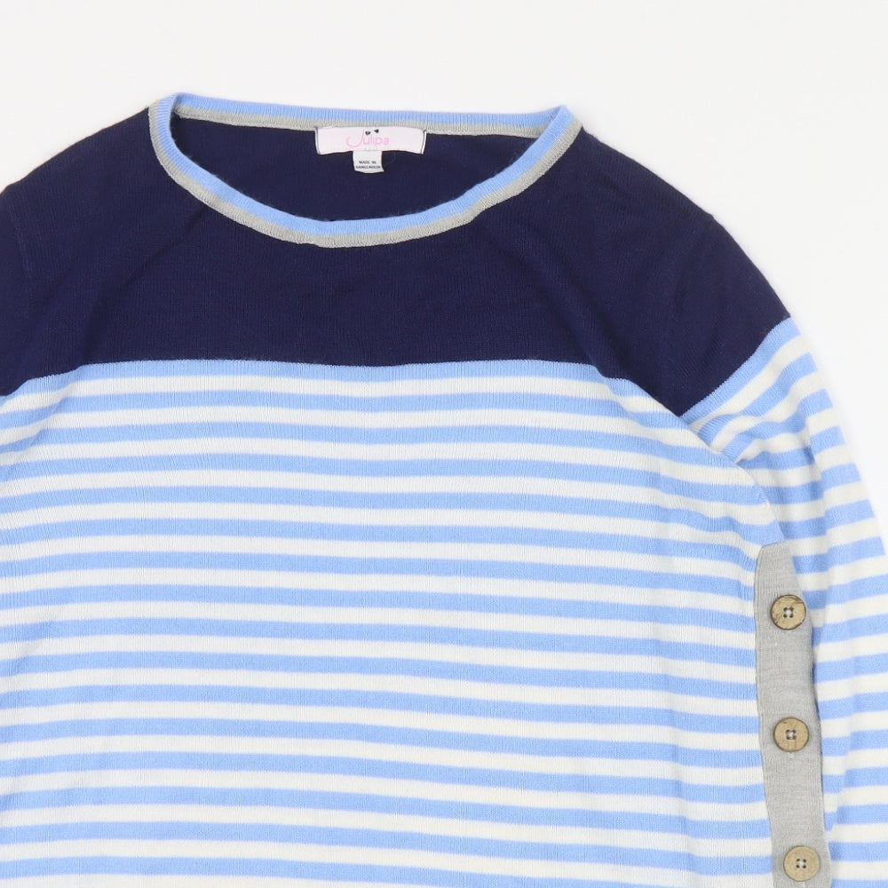 Julipa Womens Blue Round Neck Striped Acrylic Pullover Jumper Size 12   - 12/14