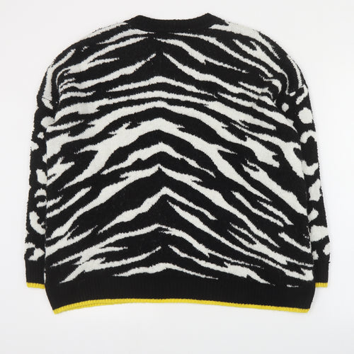 Marks and Spencer Womens Blue Round Neck Animal Print Acrylic Pullover Jumper Size L