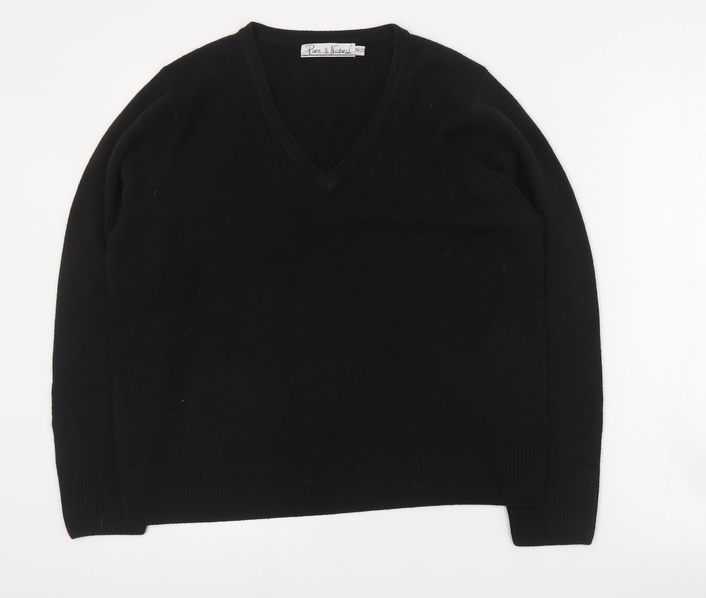 Pure & Natural Womens Black V-Neck  Acetate Pullover Jumper Size 18   - 18 / 20