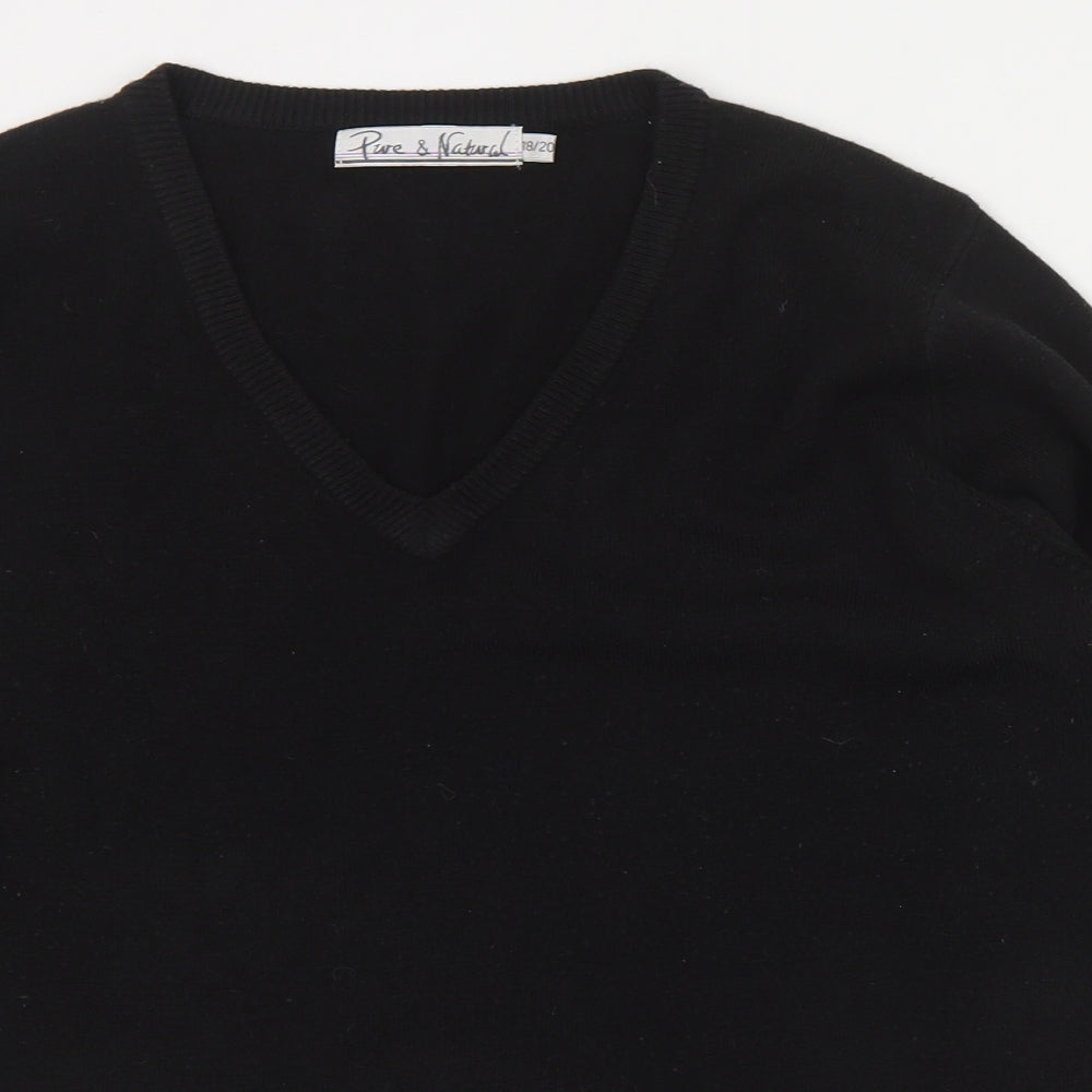 Pure & Natural Womens Black V-Neck  Acetate Pullover Jumper Size 18   - 18 / 20