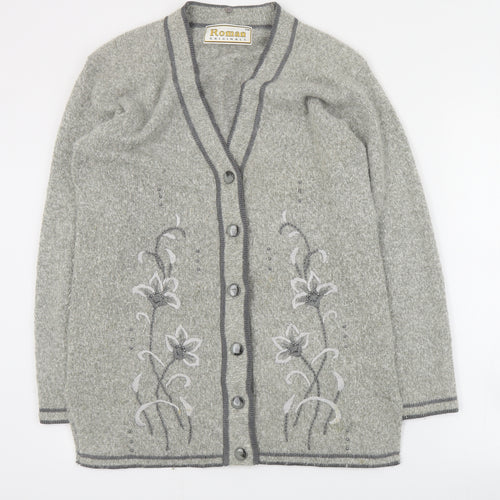 Roman Womens Grey V-Neck  Nylon Cardigan Jumper Size S