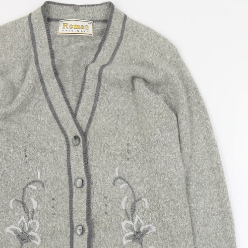 Roman Womens Grey V-Neck  Nylon Cardigan Jumper Size S