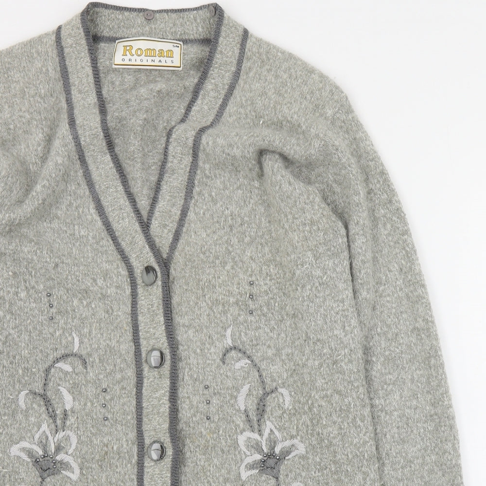 Roman Womens Grey V-Neck  Nylon Cardigan Jumper Size S