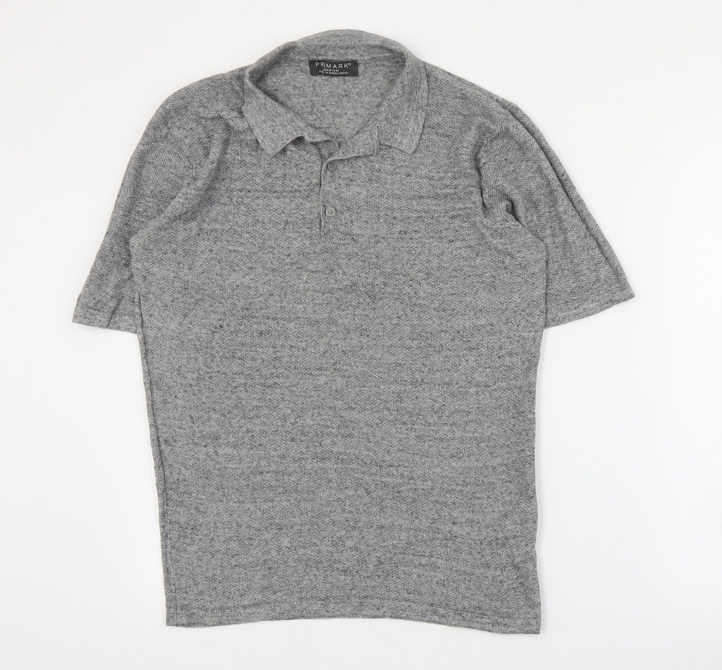Primark Mens Grey  Cotton  Polo Size M Collared Button