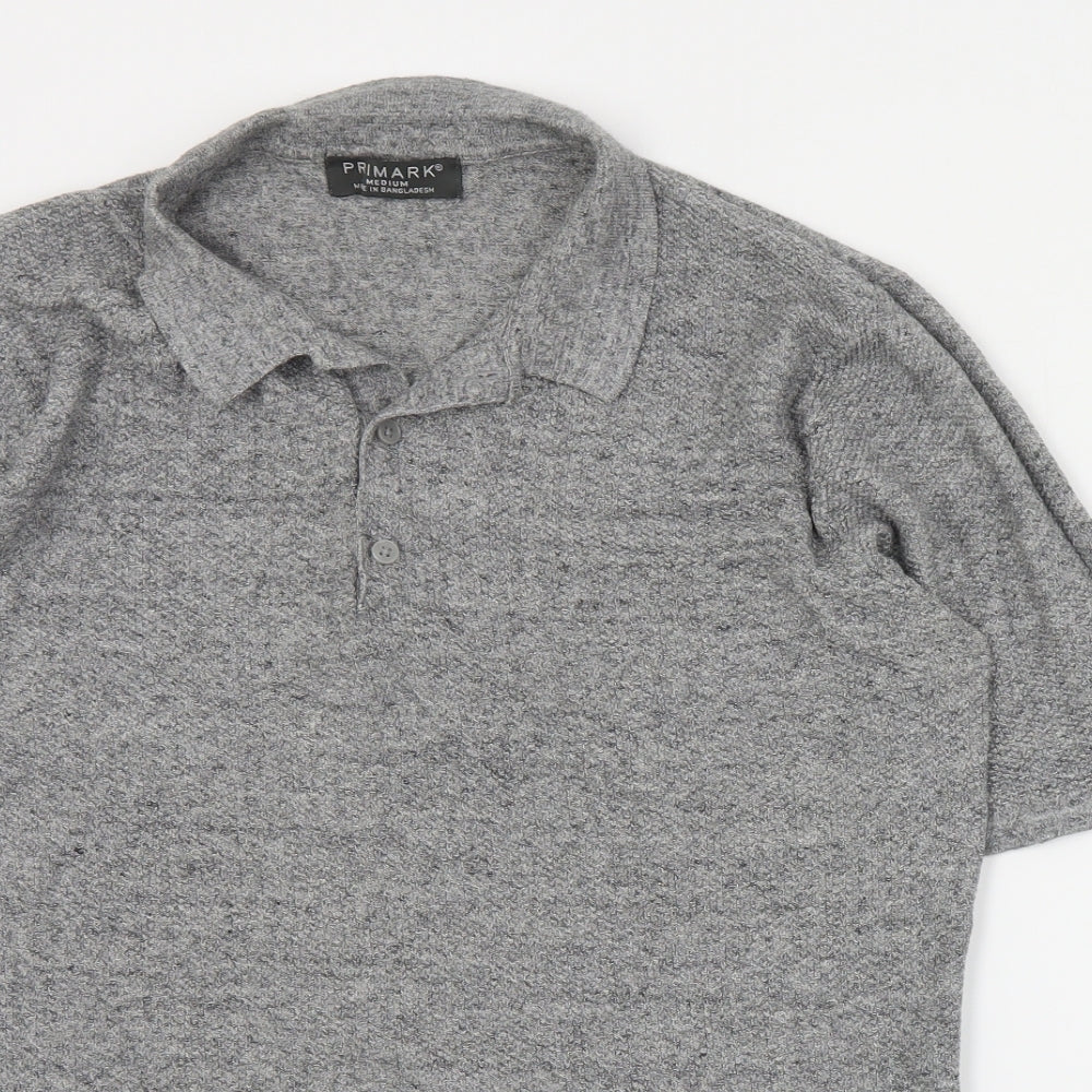 Primark Mens Grey  Cotton  Polo Size M Collared Button