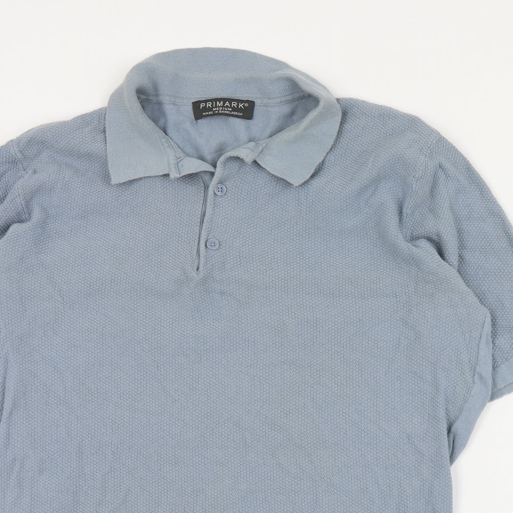 Primark Mens Blue  Cotton  Polo Size M Collared Button
