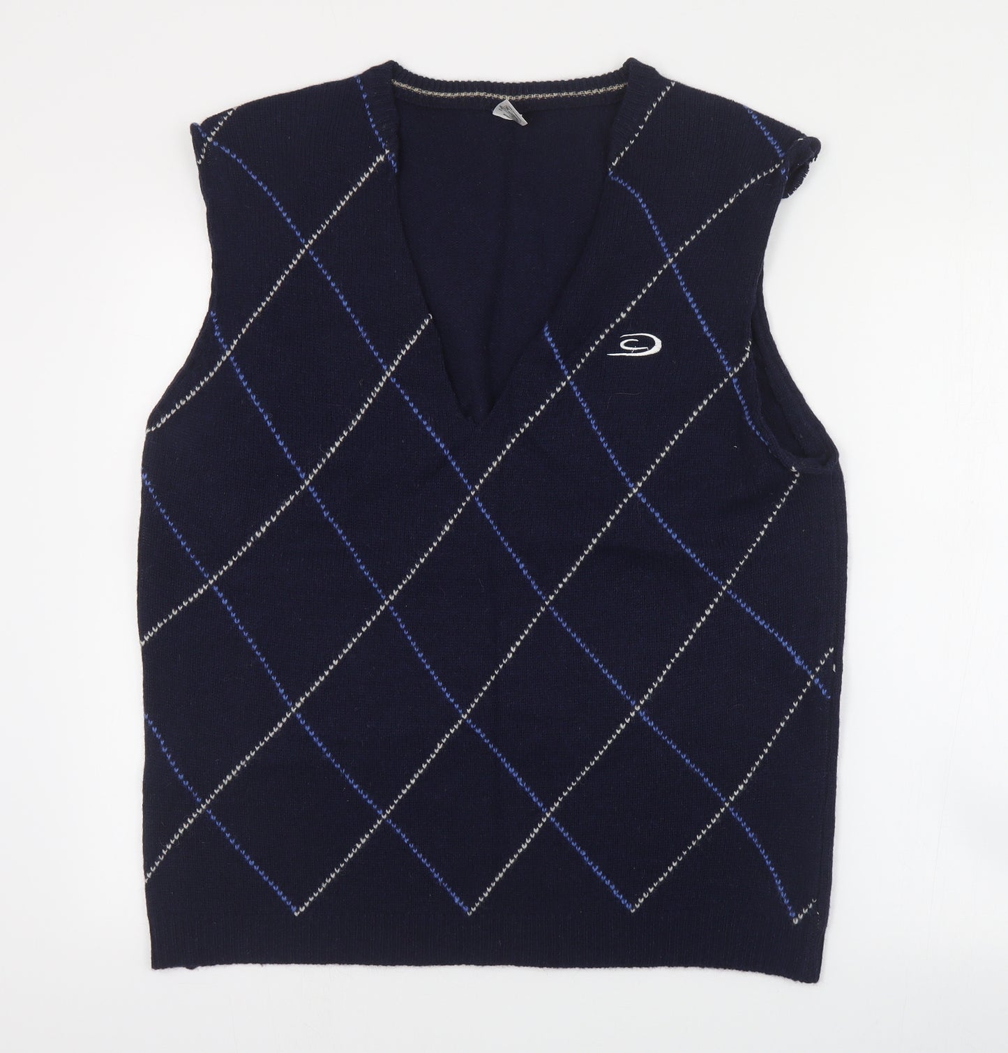 Crane Golf Mens Blue V-Neck Argyle/Diamond Wool Vest Jumper Size XL