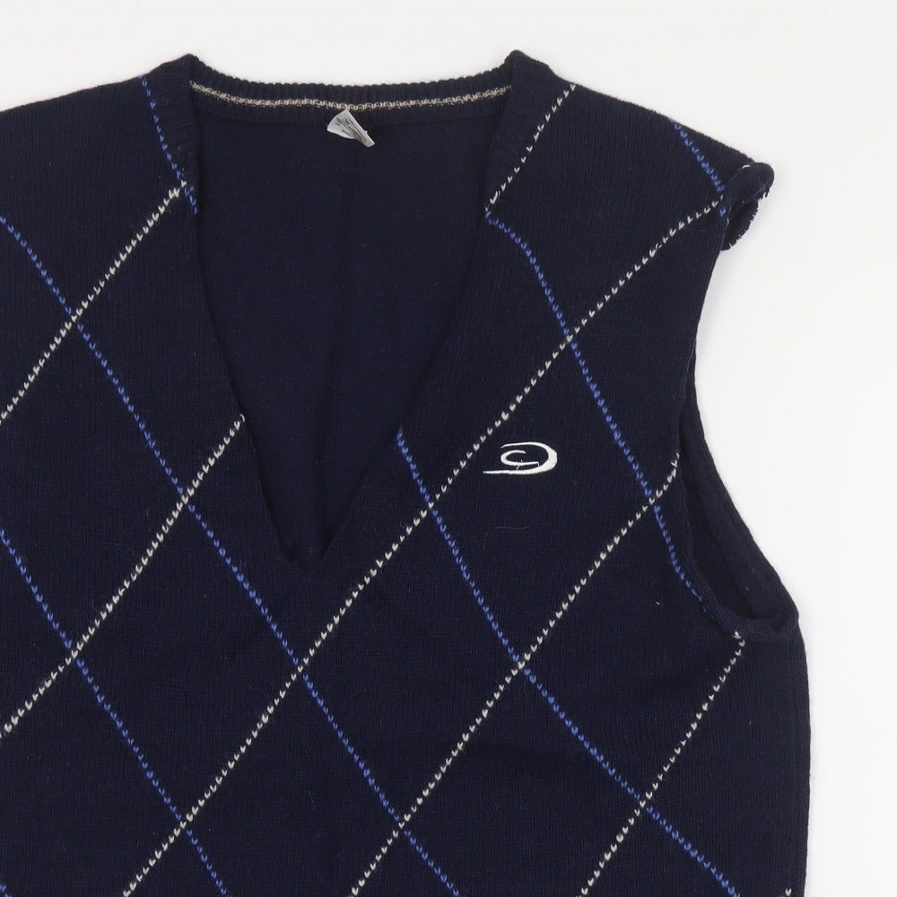 Crane Golf Mens Blue V-Neck Argyle/Diamond Wool Vest Jumper Size XL